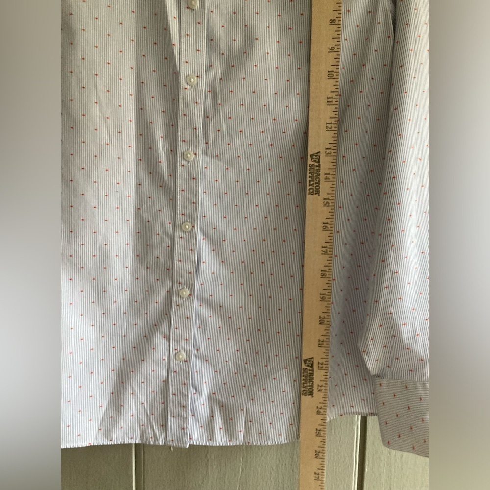 LANDS' END Blue White textured SUPIMA cotton NO IRON button front Pinstripe 10 - Picture 6 of 9